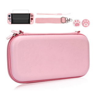Combo Estuche Rosa + Vidrio + Caps + Strap + Correa Para Nintendo Switch