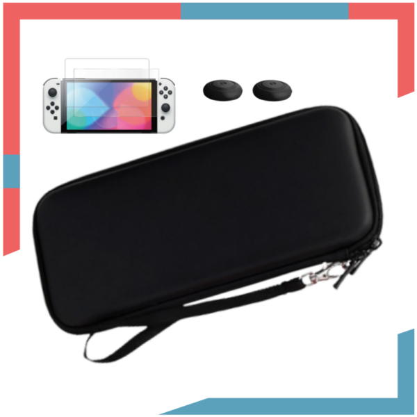 Vidrio Templado + Estuche  Rigido + 2 Caps para Nintendo Switch Oled