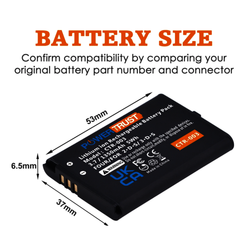 Pila Batería 1350mAh Ctr 003 Power Trust Nintendo 3DS Old / Nintendo 2ds Old / Nintendo New 2ds XL / Procontroller Wiiu - Imagen 2