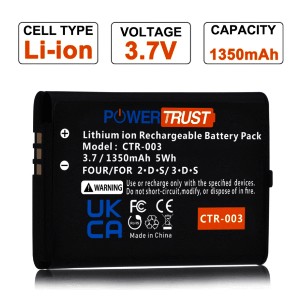 Pila Batería 1350mAh Ctr 003 Power Trust Nintendo 3DS Old / Nintendo 2ds Old / Nintendo New 2ds XL / Procontroller Wiiu - Imagen 3