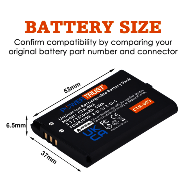 Pila Batería 1350mAh Ctr 003 Power Trust Nintendo 3DS Old / Nintendo 2ds Old / Nintendo New 2ds XL / Procontroller Wiiu - Imagen 3