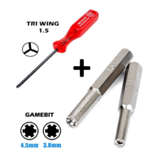Herramienta Destornillador Triwing 2.5 + Puntas Gamebit 3.8mm y 4.5mm para Nintendo Gameboy / Ds / NES / SNES / N64 / Gamecube