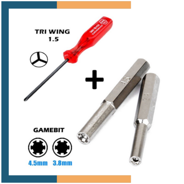 Herramienta Destornillador Triwing 2.5 + Puntas Gamebit 3.8mm y 4.5mm para Nintendo Gameboy / Ds / NES / SNES / N64 / Gamecube