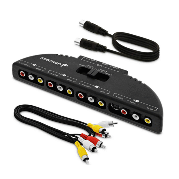 Splitter RCA de 4 Entradas, Adaptador de 4 vias Av, RCA o SuperVideo para consolas Retro.