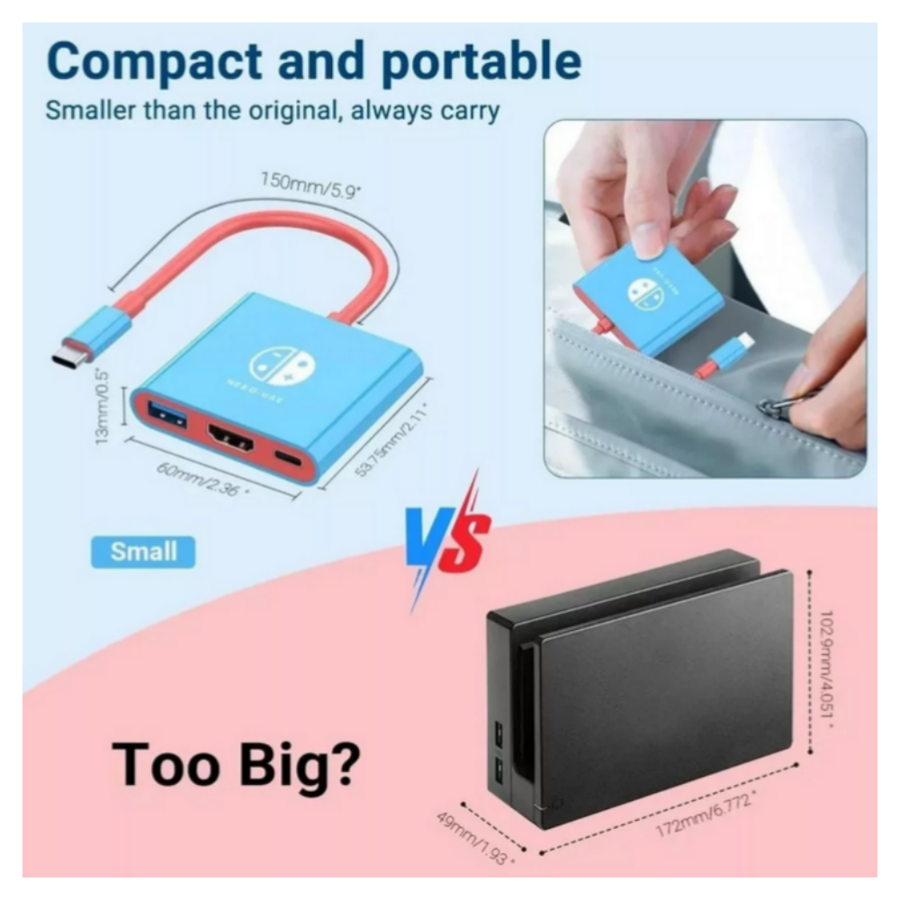 Mini Dock Adaptador USB-C a HDMI para Nintendo Switch y OLED - Imagen 3